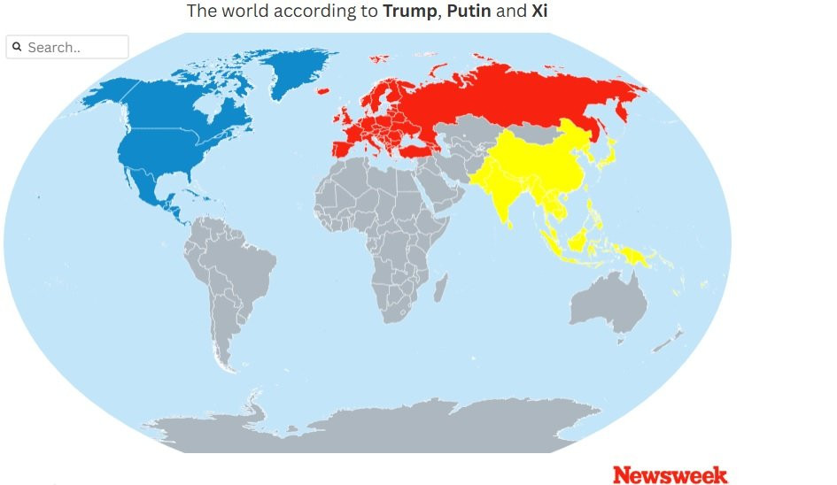 Карта показва как Тръмп, Путин и Си могат да поделят земното кълбо