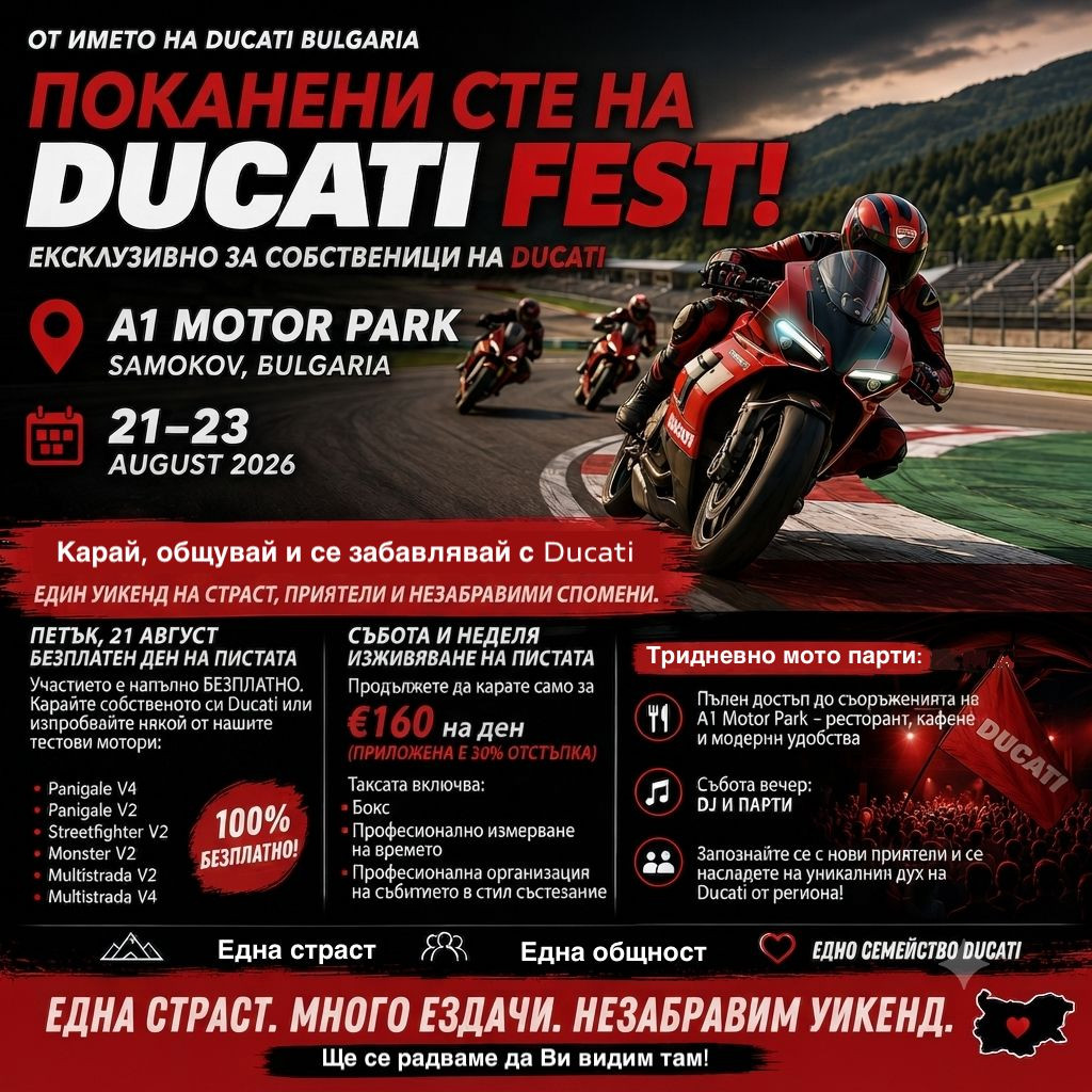 От Panigale V4 до специалното MM93: най-желаните Ducati се събират за първи път на писта в България